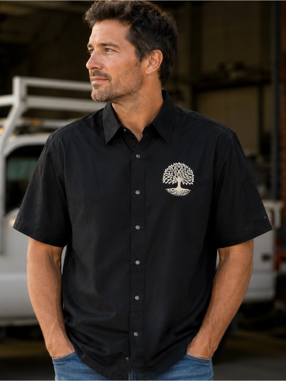NWT Harriton Black Work Shirt Men’s Large Snap Front Mechanic Shop Uniform